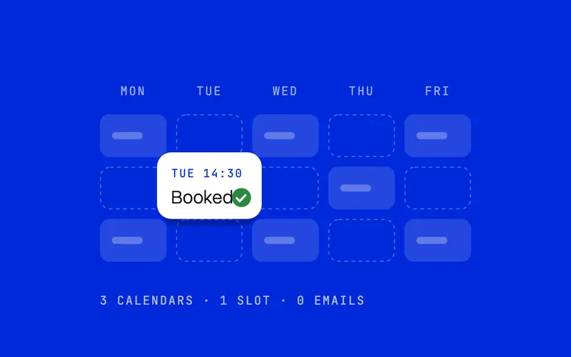Weekly calendar grid with one slot booked on Tuesday at 14:30
