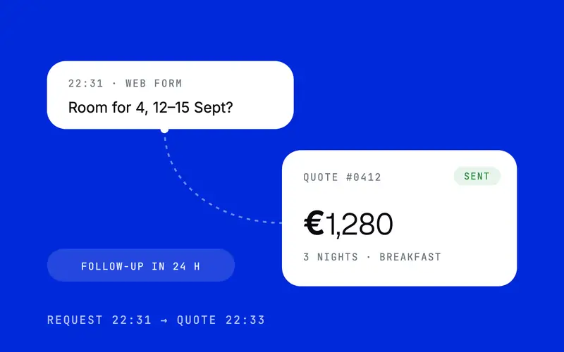 A web form request at 22:31 turned into a sent quote two minutes later